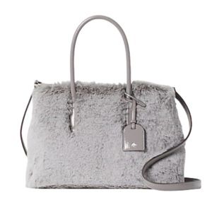 Kate Spade Gray Eva Faux Fur Small Top Zip Satchel